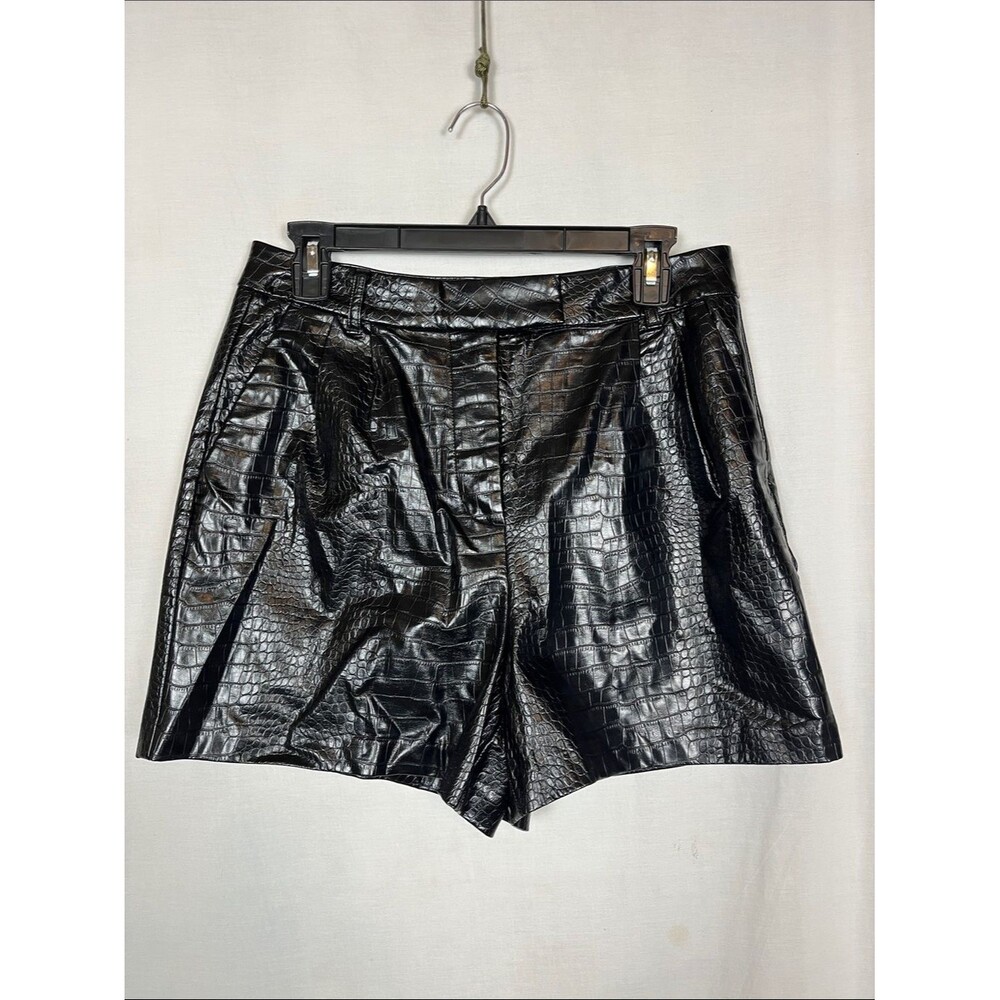 Express Black Faux Croc Leather High Waisted Pleated Shorts